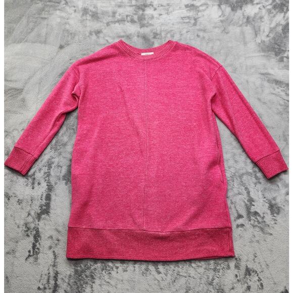 Cherish Sweater Dress Womens M Pink Fuzzy Soft Fleece Mini Long Sleeves Pockets - Picture 1 of 9
